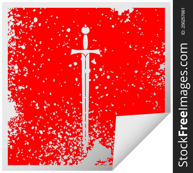 Quirky Distressed Square Peeling Sticker Symbol Sword
