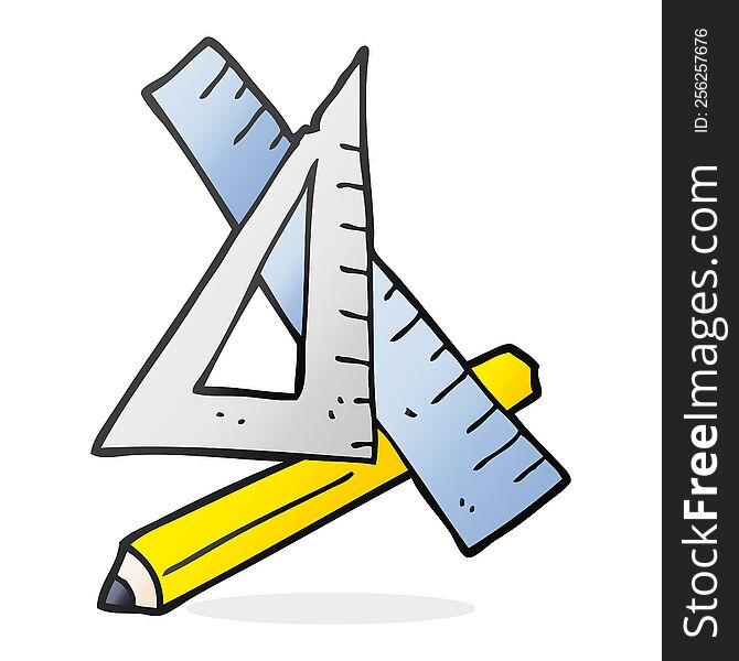 cartoon pencil and ruler