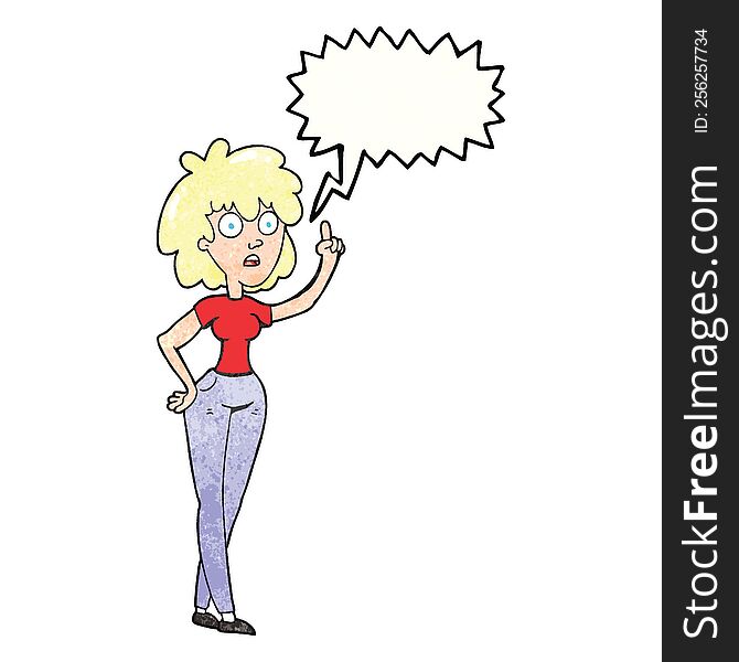 freehand speech bubble textured cartoon woman