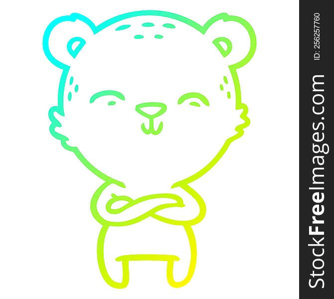 cold gradient line drawing of a happy confident cartoon bear