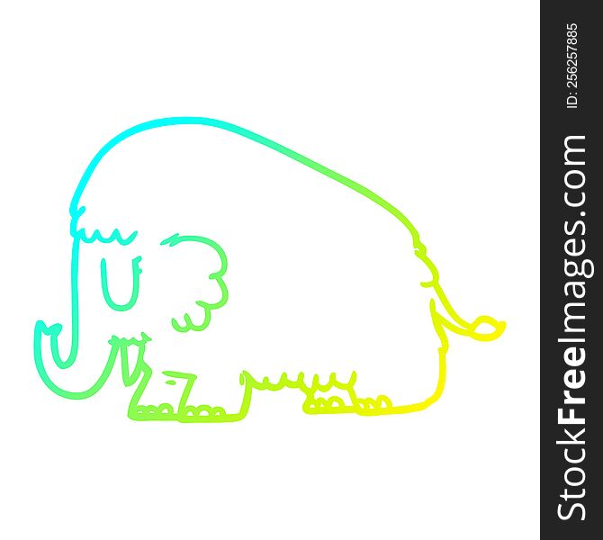 cold gradient line drawing of a cartoon mammoth