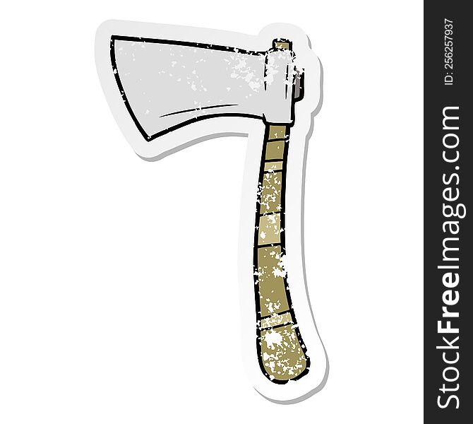 distressed sticker of a cartoon viking axe