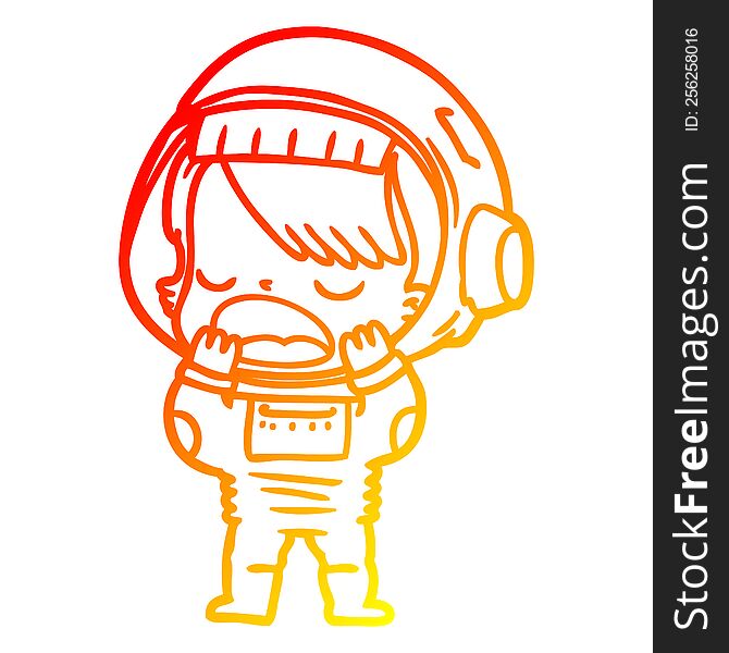 warm gradient line drawing of a cartoon talking astronaut yawning