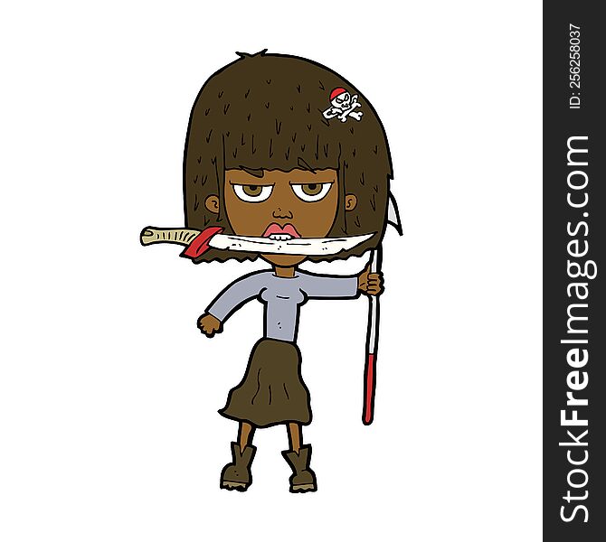 cartoon woman with knife and harpoon