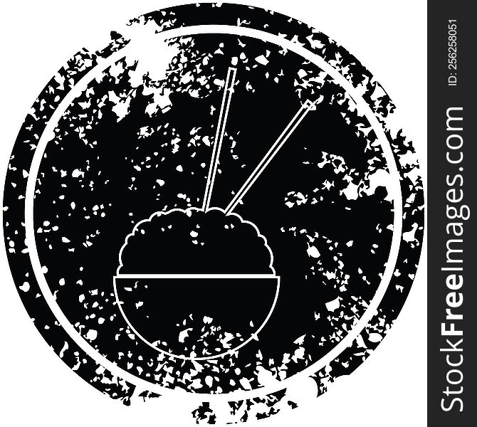 Rice bowl circular distressed symbol vector illustration
