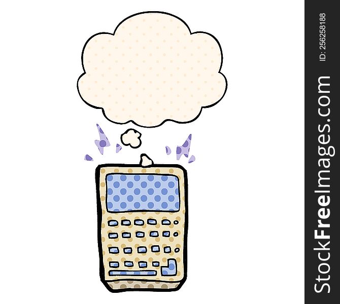Cartoon Calculator And Thought Bubble In Comic Book Style