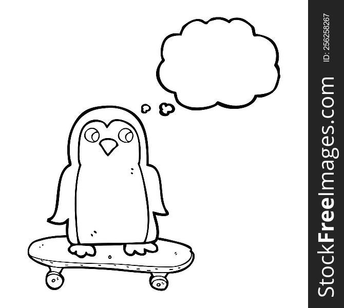 Thought Bubble Cartoon Penguin Riding Skateboard