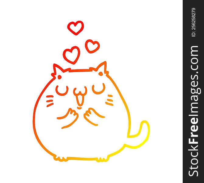 Warm Gradient Line Drawing Cute Cartoon Cat In Love
