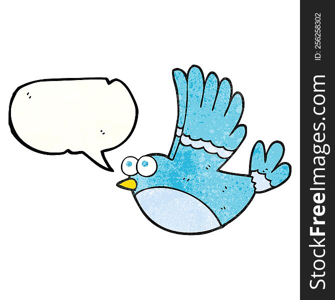 freehand speech bubble textured cartoon flying bird