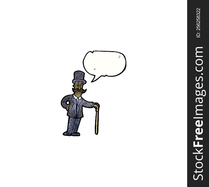 Cartoon Man In Top Hat With Cane