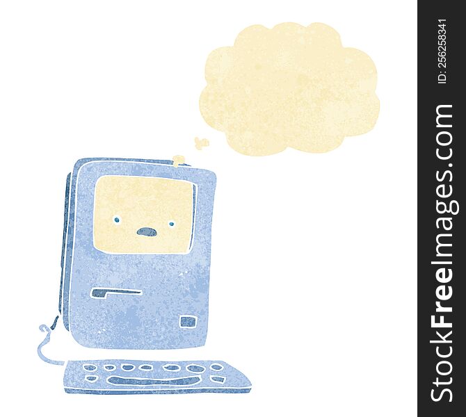 cartoon old computer with thought bubble