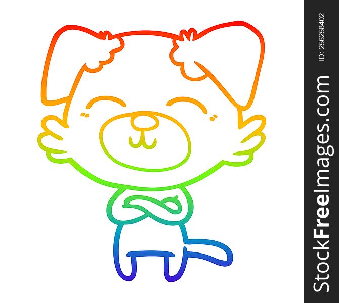 rainbow gradient line drawing of a cartoon dog crossing arms