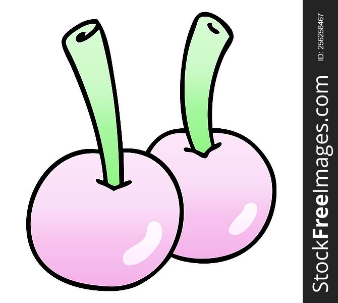 gradient shaded quirky cartoon cherries. gradient shaded quirky cartoon cherries