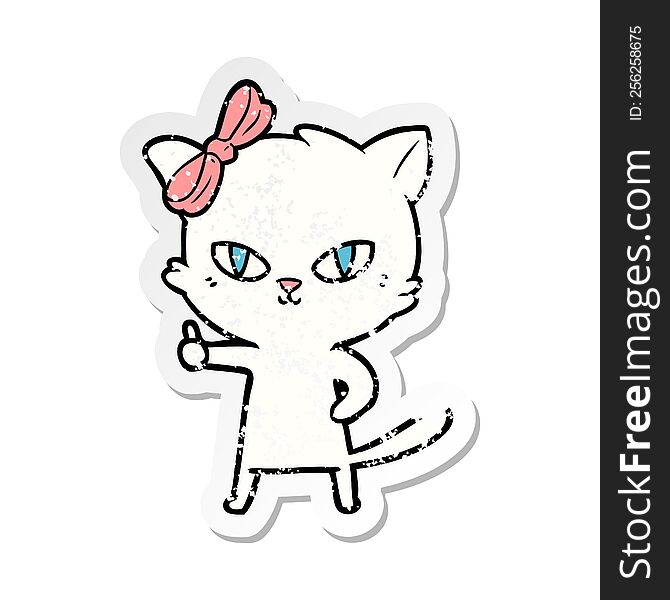 Distressed Sticker Of A Cute Cartoon Cat Giving Thumbs Up Symbol