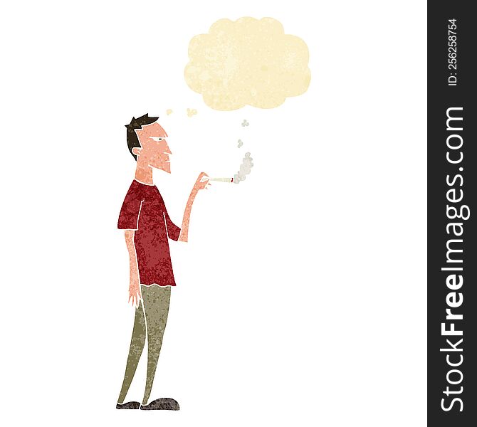 Cartoon Annoyed Smoker With Thought Bubble