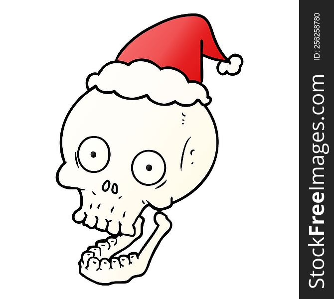 hand drawn gradient cartoon of a skull wearing santa hat
