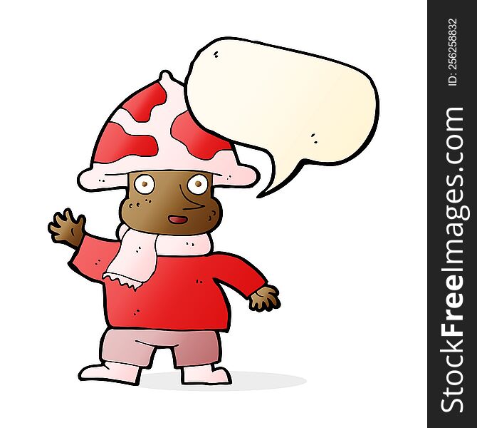 Cartoon Mushroom Man With Speech Bubble