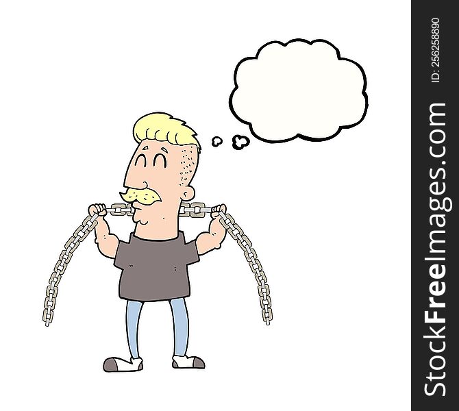 freehand drawn thought bubble cartoon man lifting chain