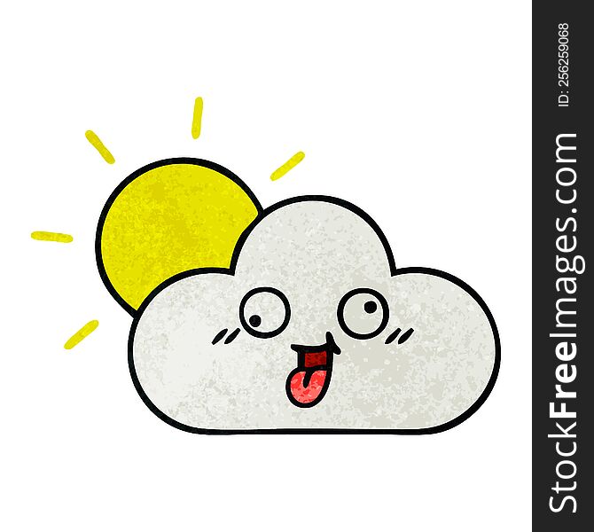 Retro Grunge Texture Cartoon Sun And Cloud