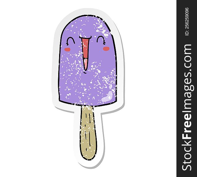 Distressed Sticker Of A Cartoon Happy Ice Lolly