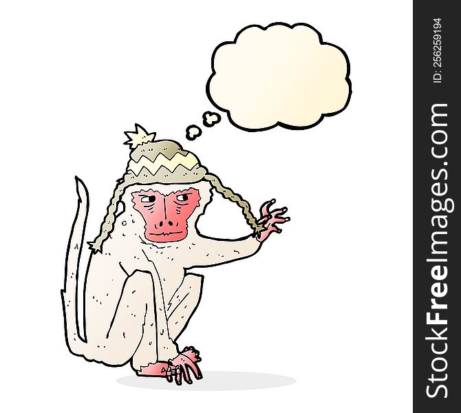 Cartoon Monkey Wearing Hat With Thought Bubble