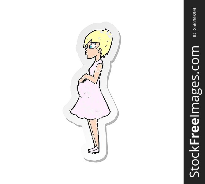 retro distressed sticker of a cartoon pregnant woman