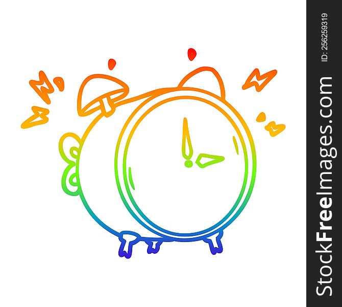 Rainbow Gradient Line Drawing Cartoon Ringing Alarm Clock