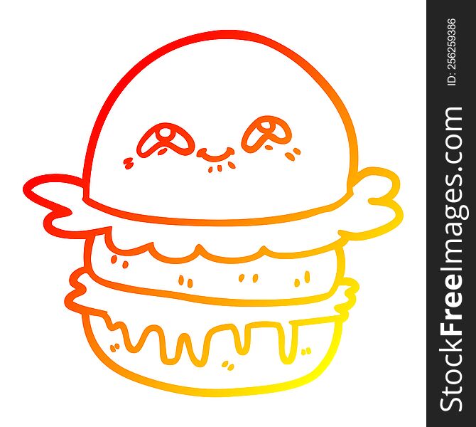 warm gradient line drawing of a cartoon fast food burger