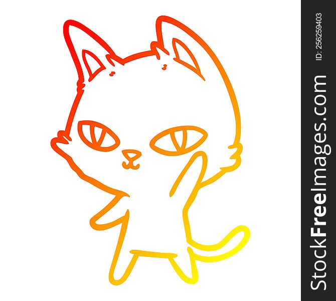 warm gradient line drawing of a cartoon cat waving