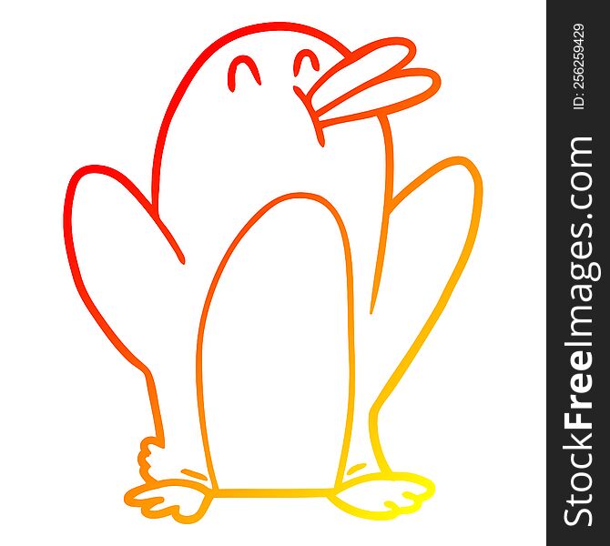 warm gradient line drawing of a cartoon penguin