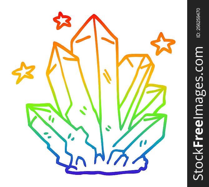 rainbow gradient line drawing of a cartoon magic crystal