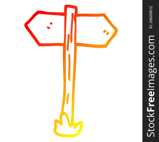 warm gradient line drawing of a cartoon painted direction sign posts