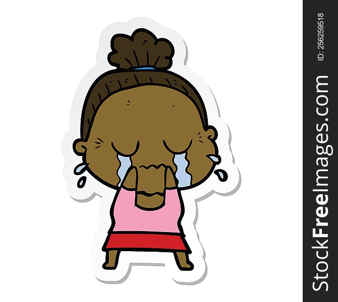 Sticker Of A Cartoon Crying Old Lady
