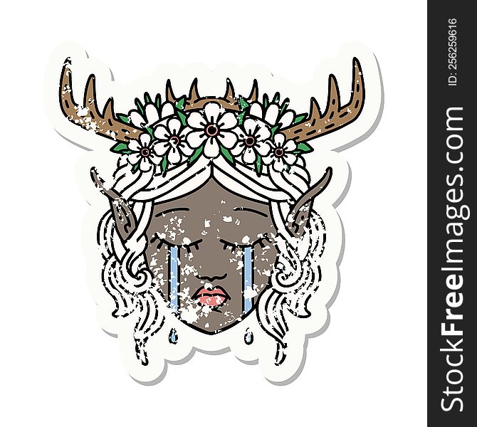 Crying Elf Druid Character Face Illustration
