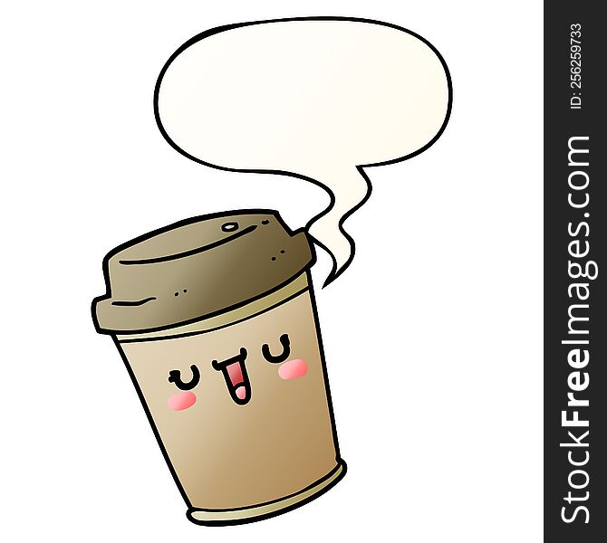 Cartoon Take Out Coffee And Speech Bubble In Smooth Gradient Style