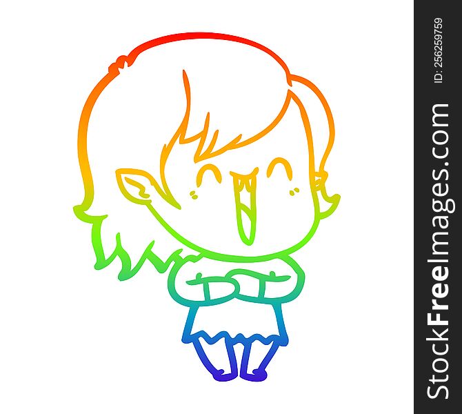Rainbow Gradient Line Drawing Cute Cartoon Happy Vampire Girl