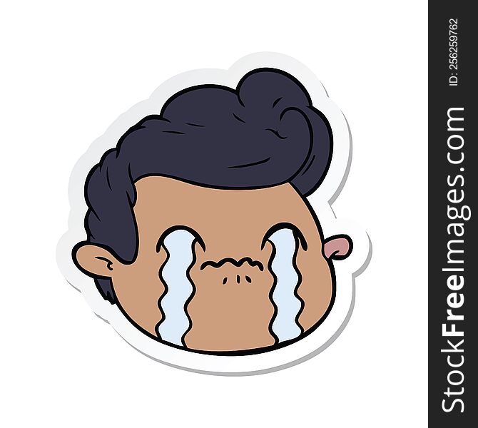 sticker of a cartoon crying boy