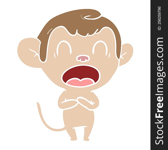 Yawning Flat Color Style Cartoon Monkey
