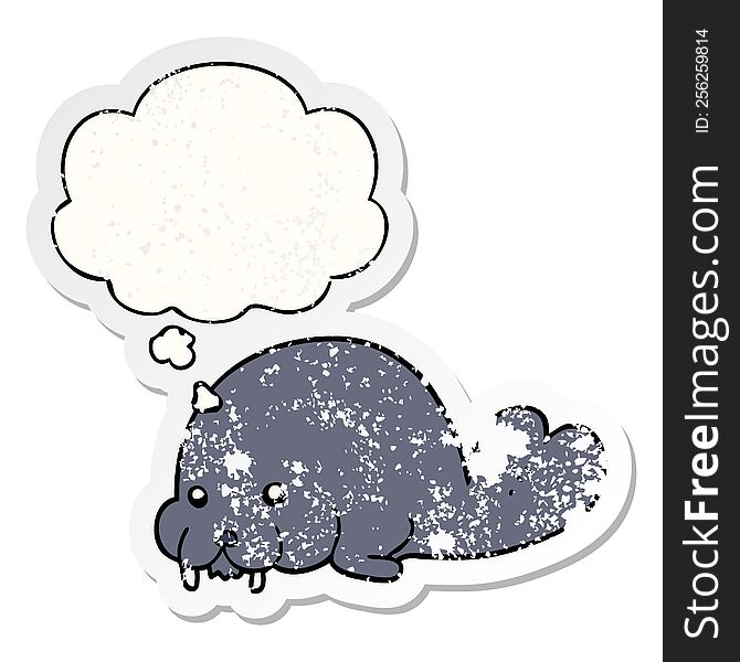 cute cartoon walrus with thought bubble as a distressed worn sticker