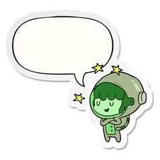 Cartoon Female Future Astronaut In Space Suit And Speech Bubble Sticker Stock Photo