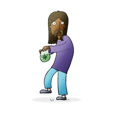Free Cartoon Hippie Man With Bag Of Weed Stock Images - 256266524