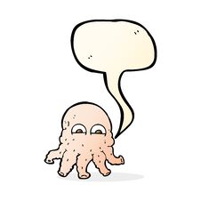 Cartoon Alien Squid Face With Speech Bubble Royalty Free Stock Photo
