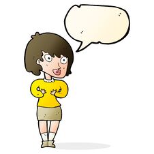 Cartoon Woman Making Who Me Gesture With Speech Bubble Royalty Free Stock Image