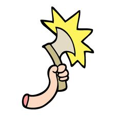 Hand Drawn Doodle Style Cartoon Arm With Axe Royalty Free Stock Photography