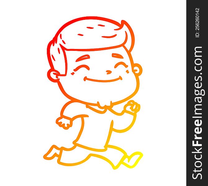 warm gradient line drawing of a happy cartoon man running