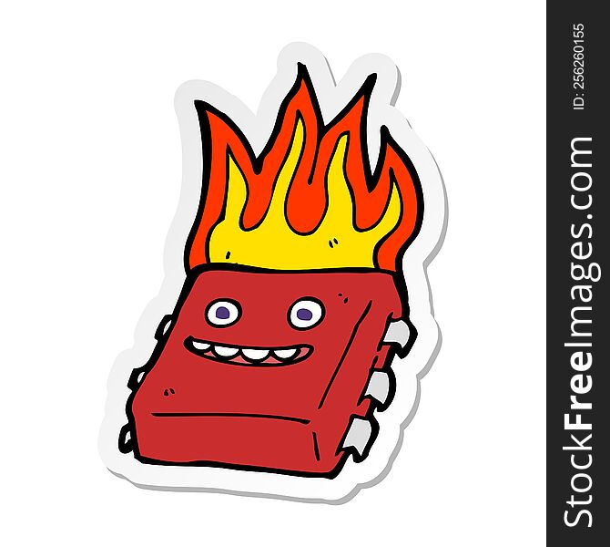 sticker of a cartoon red hot computer chip