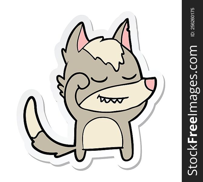 sticker of a tired cartoon wolf