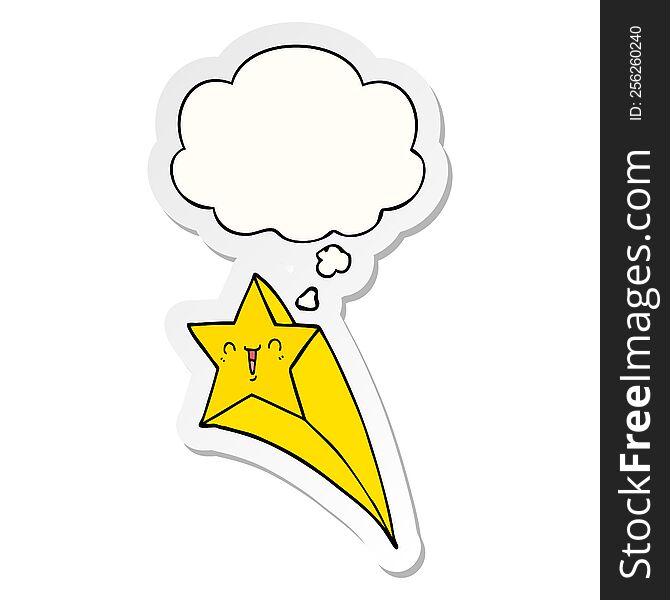 cartoon shooting star with thought bubble as a printed sticker