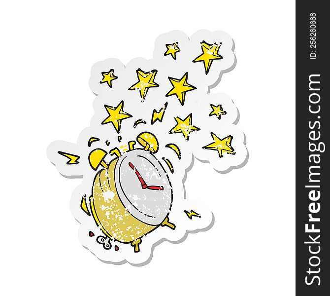 Retro Distressed Sticker Of A Cartoon Ringing Alarm Clock