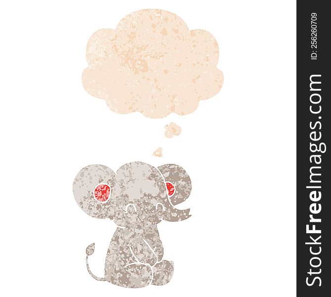 Cute Cartoon Elephant And Thought Bubble In Retro Textured Style
